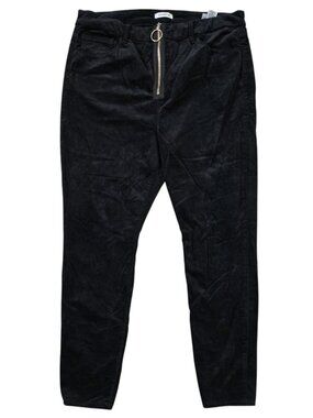 Good American Good Waist Black Velvet Skinny Pants Exposed Zip Fly GWEZTI7T